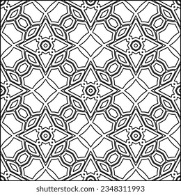 Abstract background with figures from lines. black and white pattern for web page, textures, card, poster, fabric, textile. Monochrome graphic repeating design.