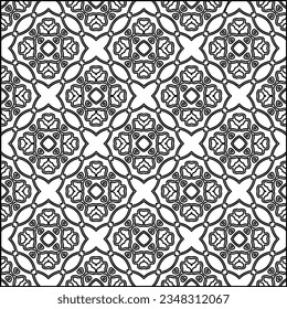 Abstract background with figures from lines. black and white pattern for web page, textures, card, poster, fabric, textile. Monochrome graphic repeating design.
