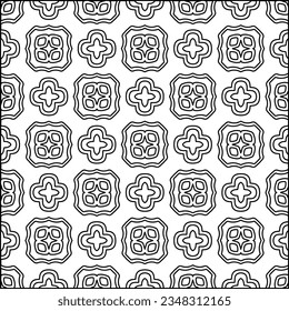 Abstract background with figures from lines. black and white pattern for web page, textures, card, poster, fabric, textile. Monochrome graphic repeating design.