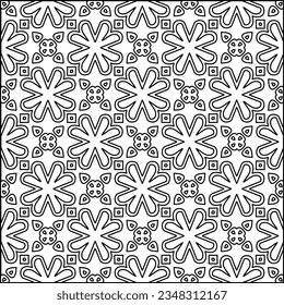 Abstract background with figures from lines. black and white pattern for web page, textures, card, poster, fabric, textile. Monochrome graphic repeating design.