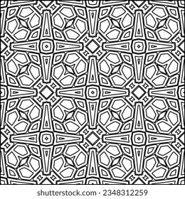 Abstract background with figures from lines. black and white pattern for web page, textures, card, poster, fabric, textile. Monochrome graphic repeating design.
