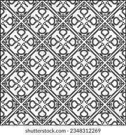 Abstract background with figures from lines. black and white pattern for web page, textures, card, poster, fabric, textile. Monochrome graphic repeating design.
