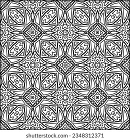 Abstract background with figures from lines. black and white pattern for web page, textures, card, poster, fabric, textile. Monochrome graphic repeating design.