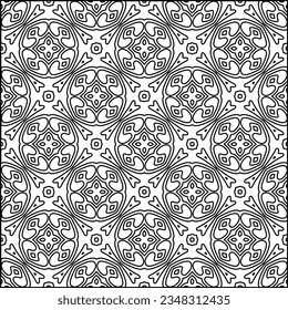 Abstract background with figures from lines. black and white pattern for web page, textures, card, poster, fabric, textile. Monochrome graphic repeating design.