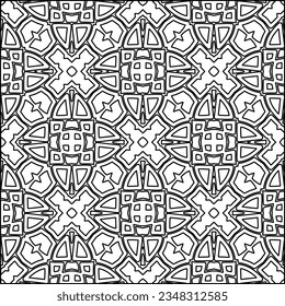 Abstract background with figures from lines. black and white pattern for web page, textures, card, poster, fabric, textile. Monochrome graphic repeating design.