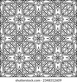Abstract background with figures from lines. black and white pattern for web page, textures, card, poster, fabric, textile. Monochrome graphic repeating design.