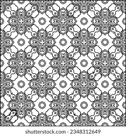 Abstract background with figures from lines. black and white pattern for web page, textures, card, poster, fabric, textile. Monochrome graphic repeating design.
