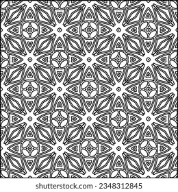 Abstract background with figures from lines. black and white pattern for web page, textures, card, poster, fabric, textile. Monochrome graphic repeating design.