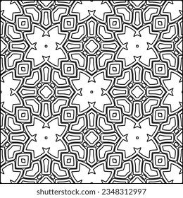 Abstract background with figures from lines. black and white pattern for web page, textures, card, poster, fabric, textile. Monochrome graphic repeating design.