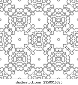 Abstract background with figures from lines. black and white pattern for web page, textures, card, poster, fabric, textile. Monochrome graphic repeating design.