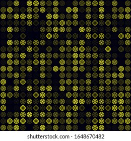 Abstract background. Filled pattern of multiple rings. Yellow colored seamless background. Radiant vector illustration.