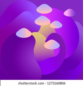 Abstract background with five 3d shapes in a purple space for your design.