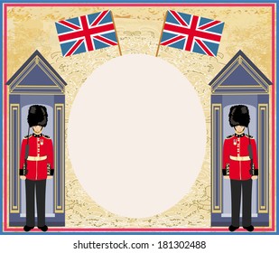 abstract background with flag england and Beefeater soldier  svg