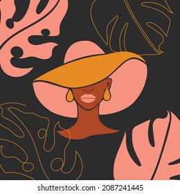 Abstract background with a flat art black woman.