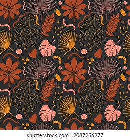 Abstract background with flat art tropical leaves.