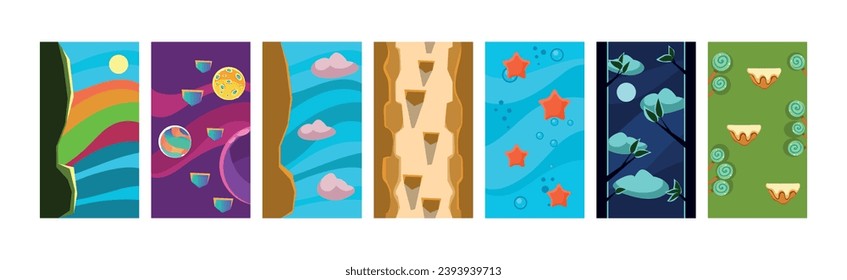 Abstract Background and Flat Backdrop for Game Interface Vector Set