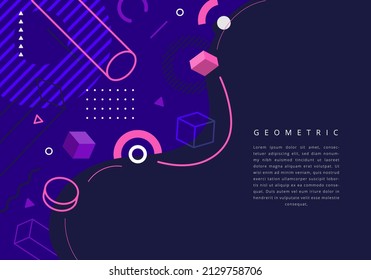 Abstract background flat design geometric elements pattern memphis retro style. Vector illustration