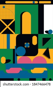 Estilo plano de fondo abstracto. Colores vívidos de patrones geométricos