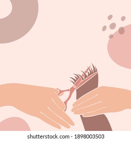 Abstract background in a flat style of hands with scissors. Vector illustration.