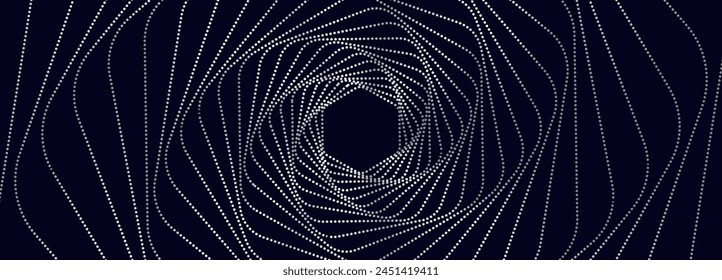 Abstract background. Floating dots, particles, wave pattern, 3D curve, halftone gradient curve shape isolated on dark background. Vector in the concept of technology, science, music, modernity.