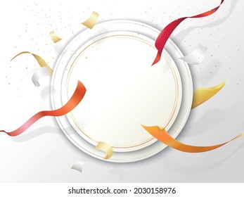 Fondo abstracto con cinta flotante y papel para muestra la felicitación y la atmósfera de felicidad que se adapta a la tarjeta de saludo - ilustración de vector circular EPS 10