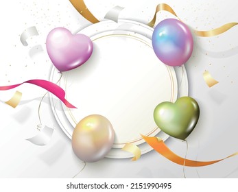 Abstract background with floating ribbon, paper and balloon for shows congratulation and happiness atmosphere that suit for the greeting card - circle vector illustration graphic EPS 10