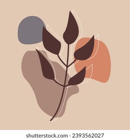 Fondo abstracto con elemento floral. Colores neutros modernos, plantilla, pancarta. Marrón, hierba.