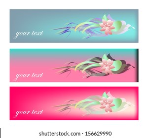 Abstract background with floral flower 3 color set pink blue color version set three color