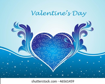 abstract background with floral pattern blue heart