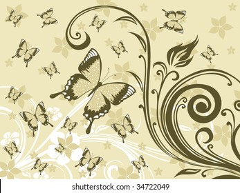 abstract background with floral pattern and butterlfy