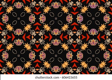 Abstract background floral symmetrical folklore pattern on black