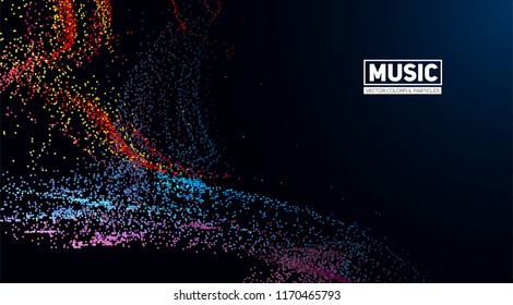 Abstract background from flow colorful particles. Equalizer for music, big data concept, futuristic infographic. Vector illustration