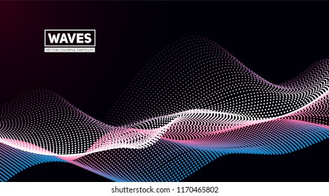 Abstract background from flow colorful particles. Equalizer for music, big data concept, futuristic infographic. Vector illustration