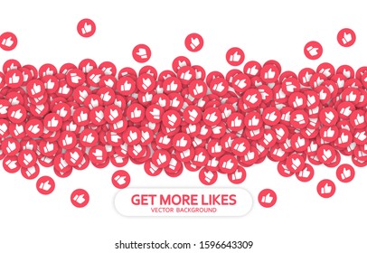 Abstract background. Flow likes icons in red color on a white background. Social media marketing. Streaming. Get more likes. Social media Youtube concept. Patter, cover. Vector illustration. EPS 10