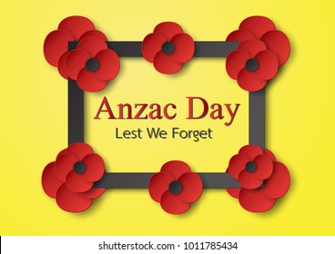 Abstract background with flower for Anzac Day on 25 April. Paper craft design with copy space.