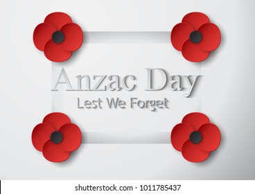 Abstract background with flower for Anzac Day on 25 April. Paper craft design with copy space.