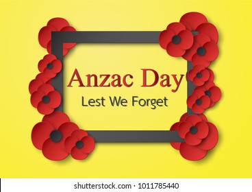 Abstract background with flower for Anzac Day on 25 April. Paper craft design with copy space.