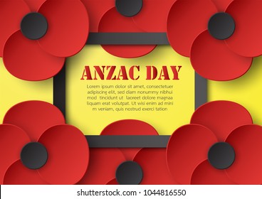 Abstract background with flower for Anzac Day on 25 April. Paper craft design with copy space.