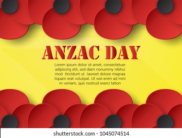Abstract background with flower for Anzac Day on 25 April. Paper craft design with copy space.
