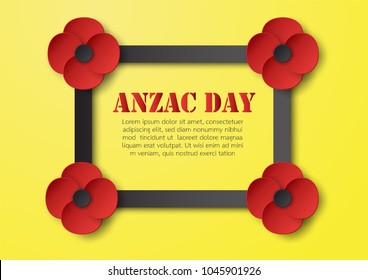 Abstract background with flower for Anzac Day on 25 April. Paper craft design with copy space.