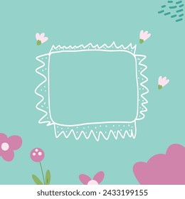 Abstract background. Flower banner template with frame. Floral card with decoration. Vector flat illustration.