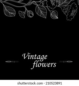 Abstract background with flowers in black and white style