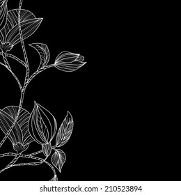 Abstract background with flowers in black and white style