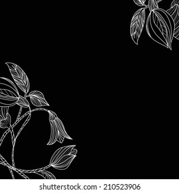 Abstract background with flowers in black and white style