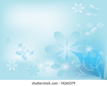  Abstract background with flowers in blue colors 	