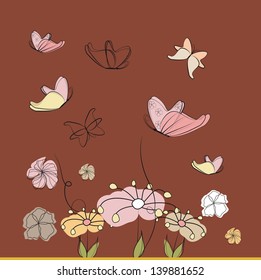 abstract background with flowers and butterflies