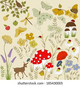 Abstract background with flowers and butterflies