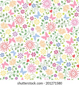 abstract background with flowers and butterflies