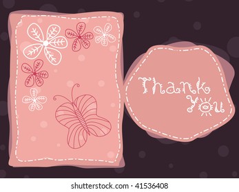 abstract background with flowers butterfly and thankyou text