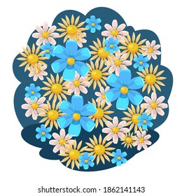 Abstract background with flowers. Cartoon flat style. Isolated over white background. Illustration vector
